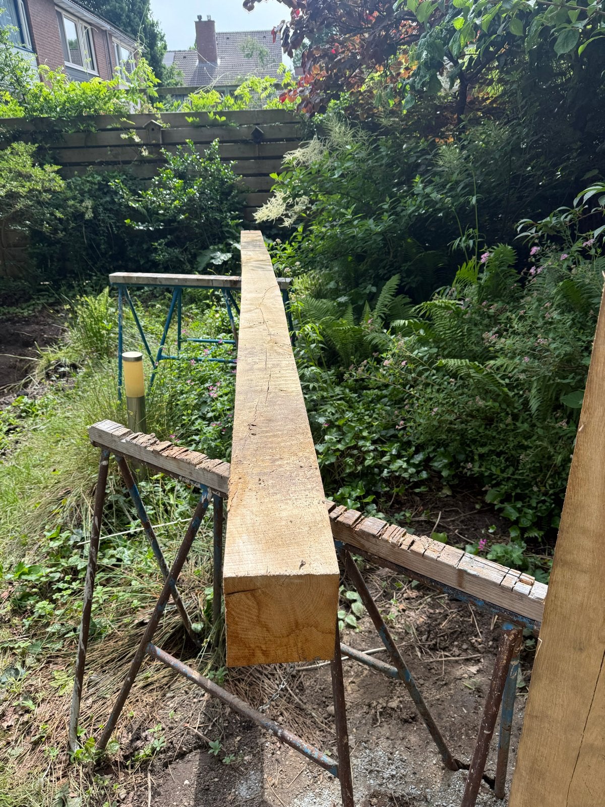 Eiken paal 15x15cm 4m - Robuust en Duurzaam, Doe-het-zelf en Verbouw, Hout en Planken, Gebruikt, Eiken, Ophalen of Verzenden, Balk