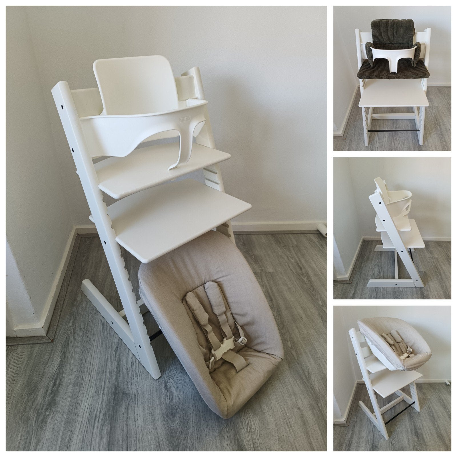 Stokke Tripp Trapp wit met babyset, kussenset, newbornset, Kinderen en Baby's, Kinderstoelen, Meegroeistoel, Ophalen of Verzenden