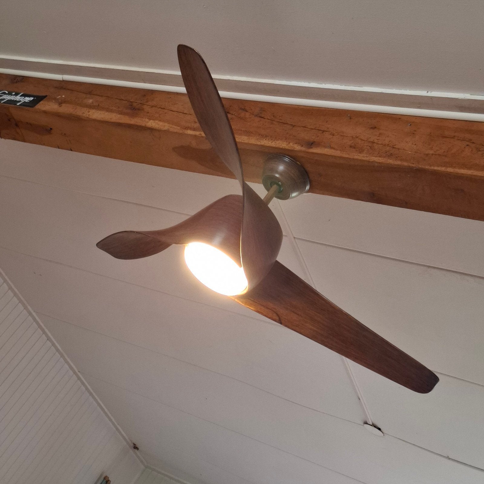 QAZQA plafondventilator met verlichting en afstandsbedieni, Huis en Inrichting, Ophalen, Zo goed als nieuw, Modern, Hout-look