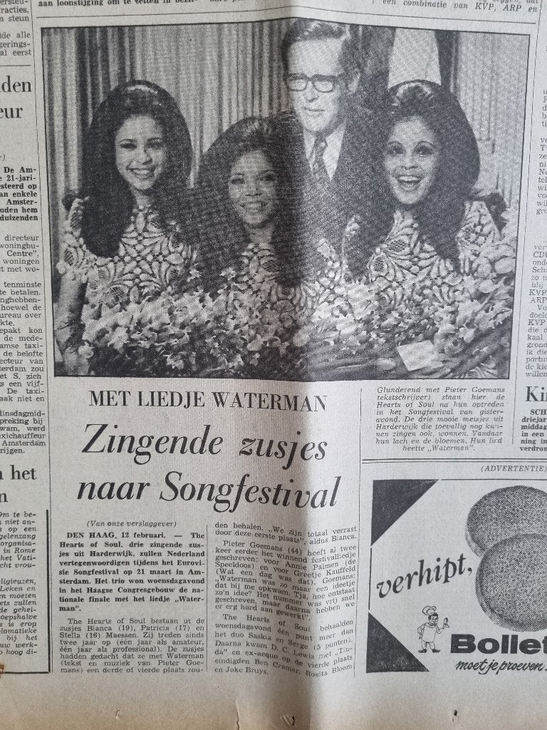 Hearts of Soul gaat naar het Eurovisie Songfestival (1970), Verzamelen, Ophalen of Verzenden, 1960 tot 1980, Knipsel(s)
