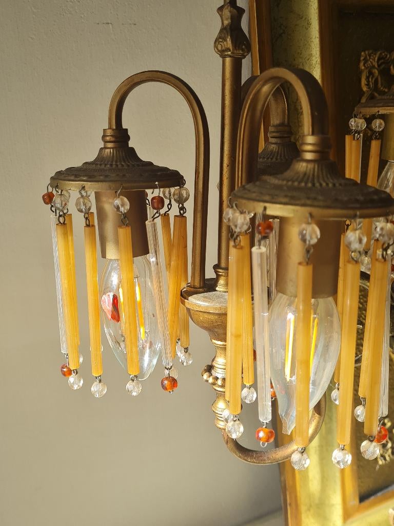 Antieke massieve bronzen tafellamp met 9 lampjes, Ophalen of Verzenden