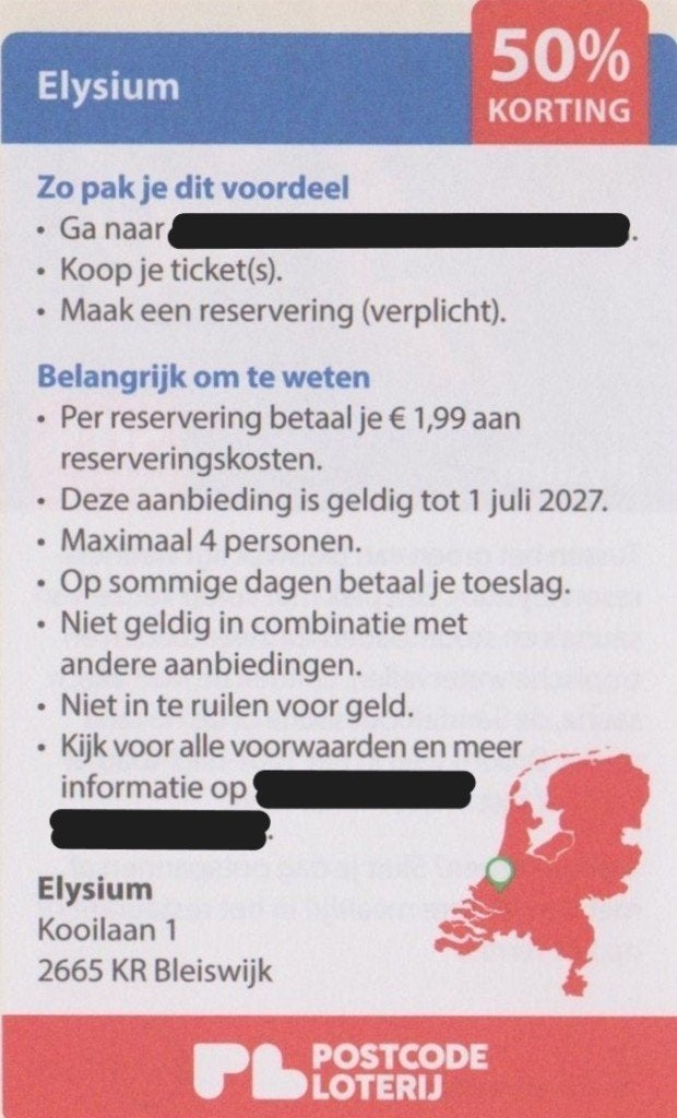 Elysium Bleijswijk. 50% korting. Postcodeloterij kortingsbon, Drie personen of meer, Kortingsbon, Spa of Sauna