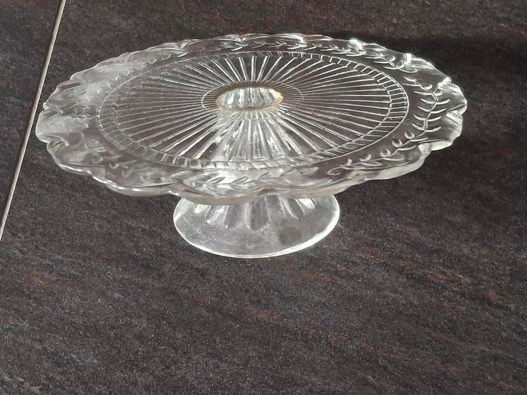 Vintage. Glazen Taartplateau/ Gebaksplateau/ Bloemenplateau, Gebruikt, Verzenden, Overige typen, Glas
