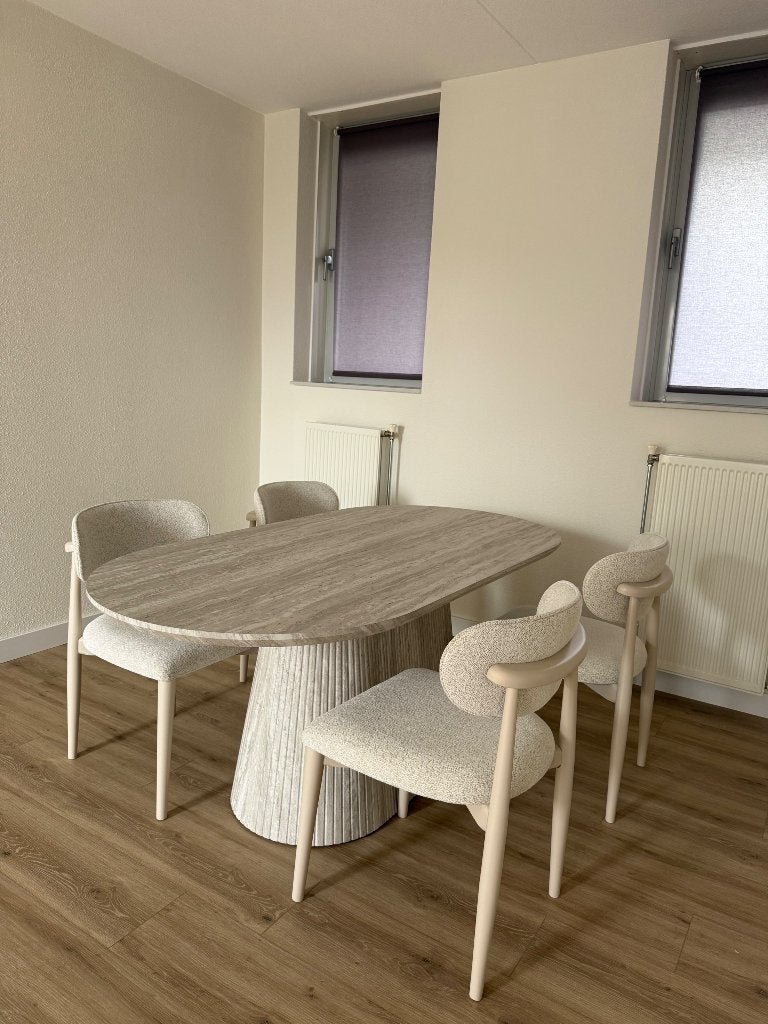 Eettafel met 4 stoelen & bijpassende salontafel NIEUW, Ophalen, Japandi, Nieuw, Vier personen