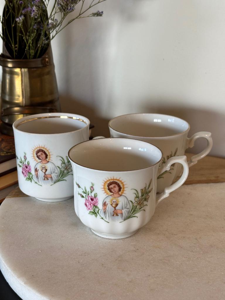 3x Vintage Kopjes Communie, Ophalen of Verzenden, Gebruikt