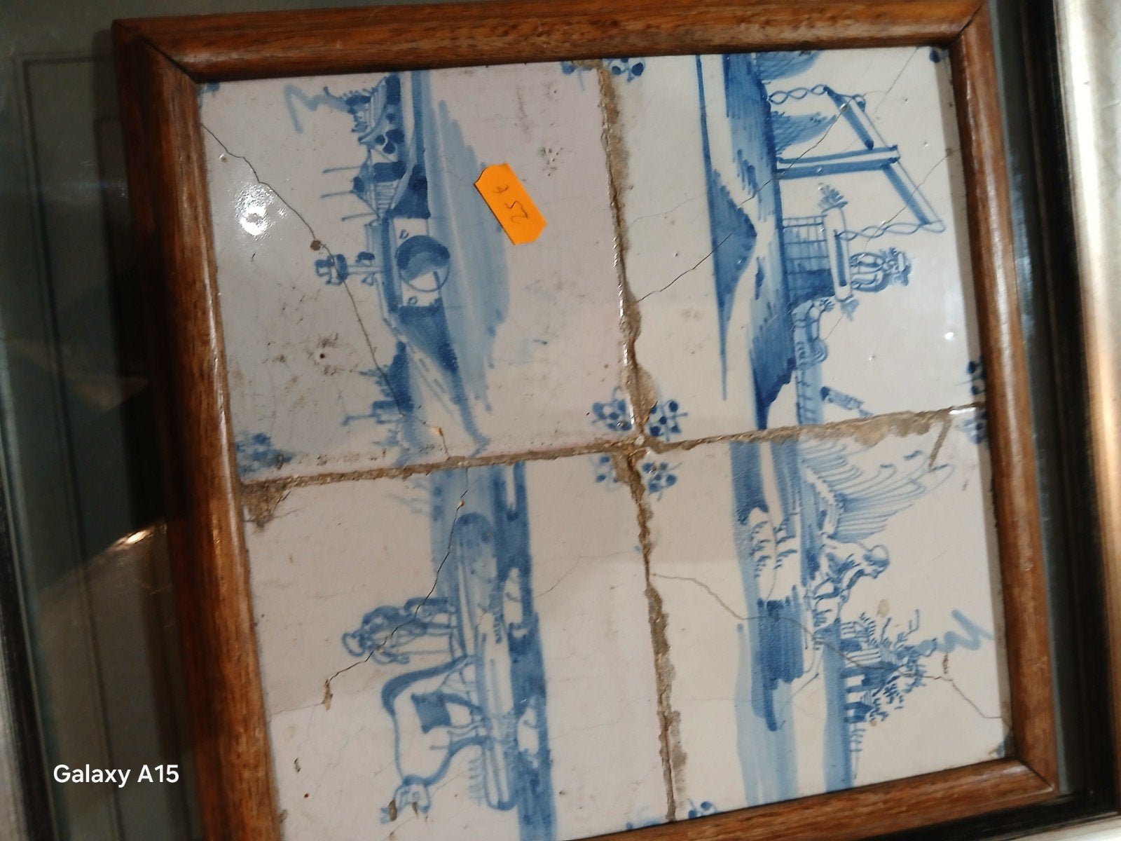 Antieke Delfts Blauwe Tegeltableau in Houten Lijst, Ophalen of Verzenden