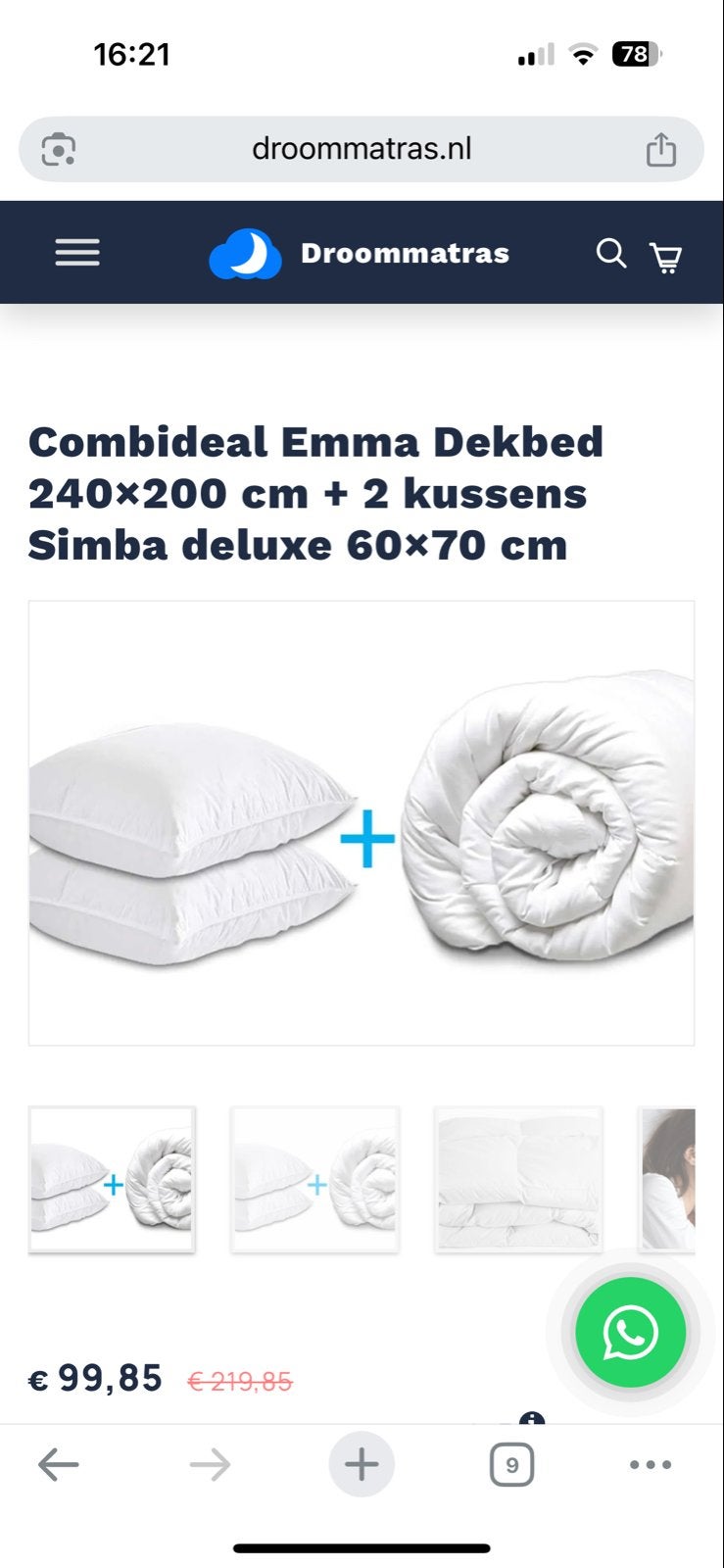 Combi deal: Emma Dekbed 240x200 cm + 2 Simba kussens, Wit, Beddengoedset, Overige materialen, Ophalen of Verzenden