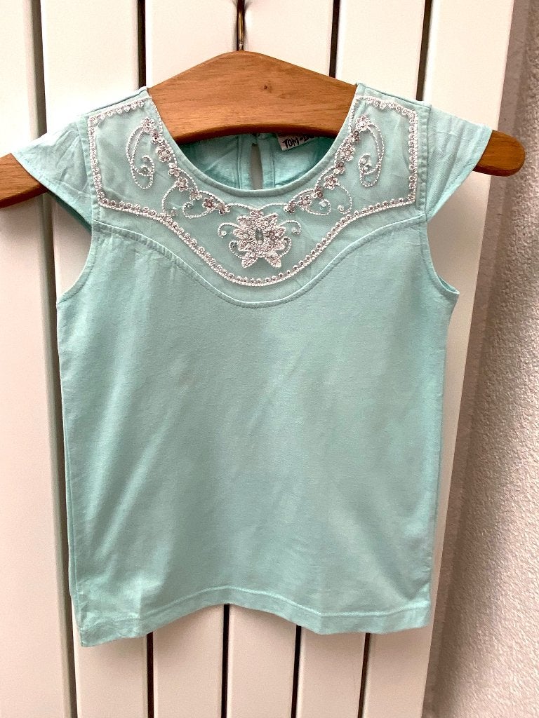 TOM DU turquoise shirt maat 116/122, Meisje, Ophalen of Verzenden, Zo goed als nieuw, Tom Du