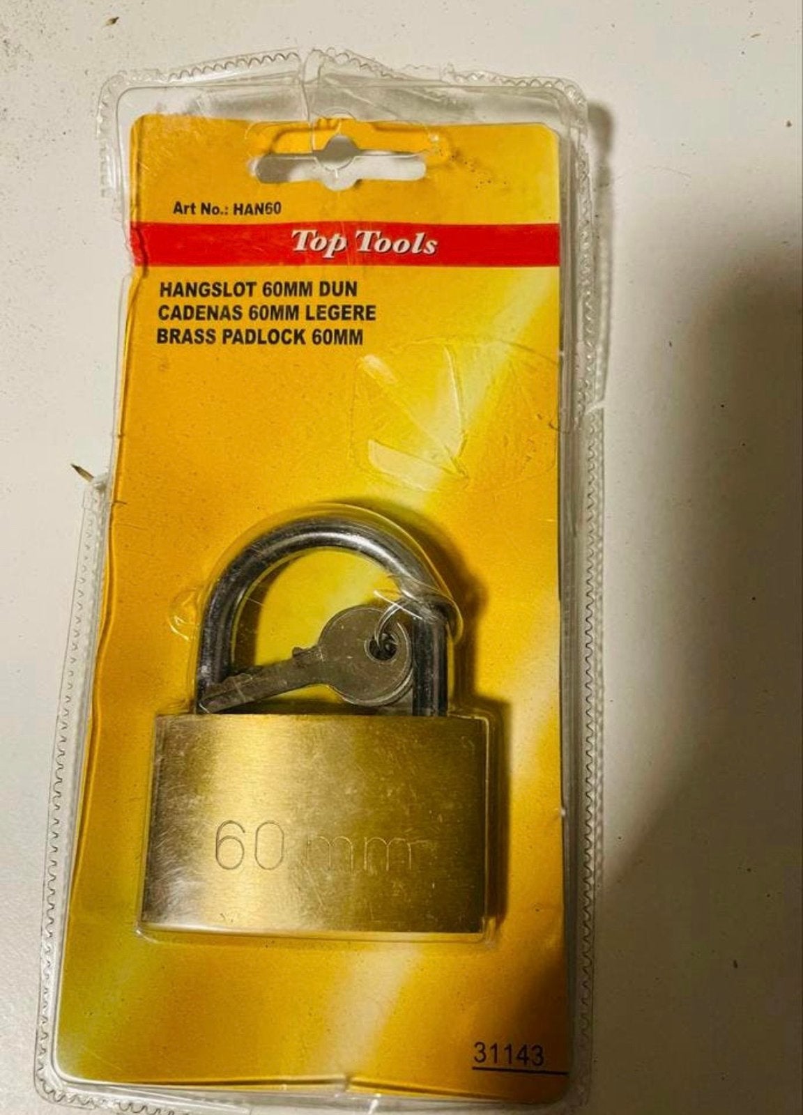 Nieuw Top Tools Messing Hangslot 60mm, Doe-het-zelf en Verbouw, Ophalen of Verzenden, Nieuw, Koper of Messing, Slot