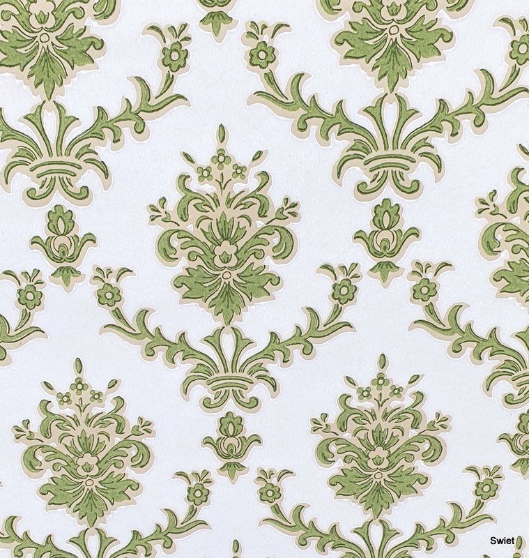 12651 Groen barok behang op wit met beige details swiet, Ophalen of Verzenden, Beige