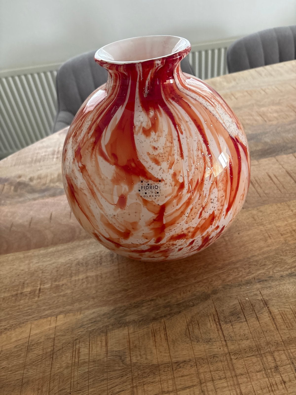 Fidrio glazen vaas rood/wit met glitter, Ophalen
