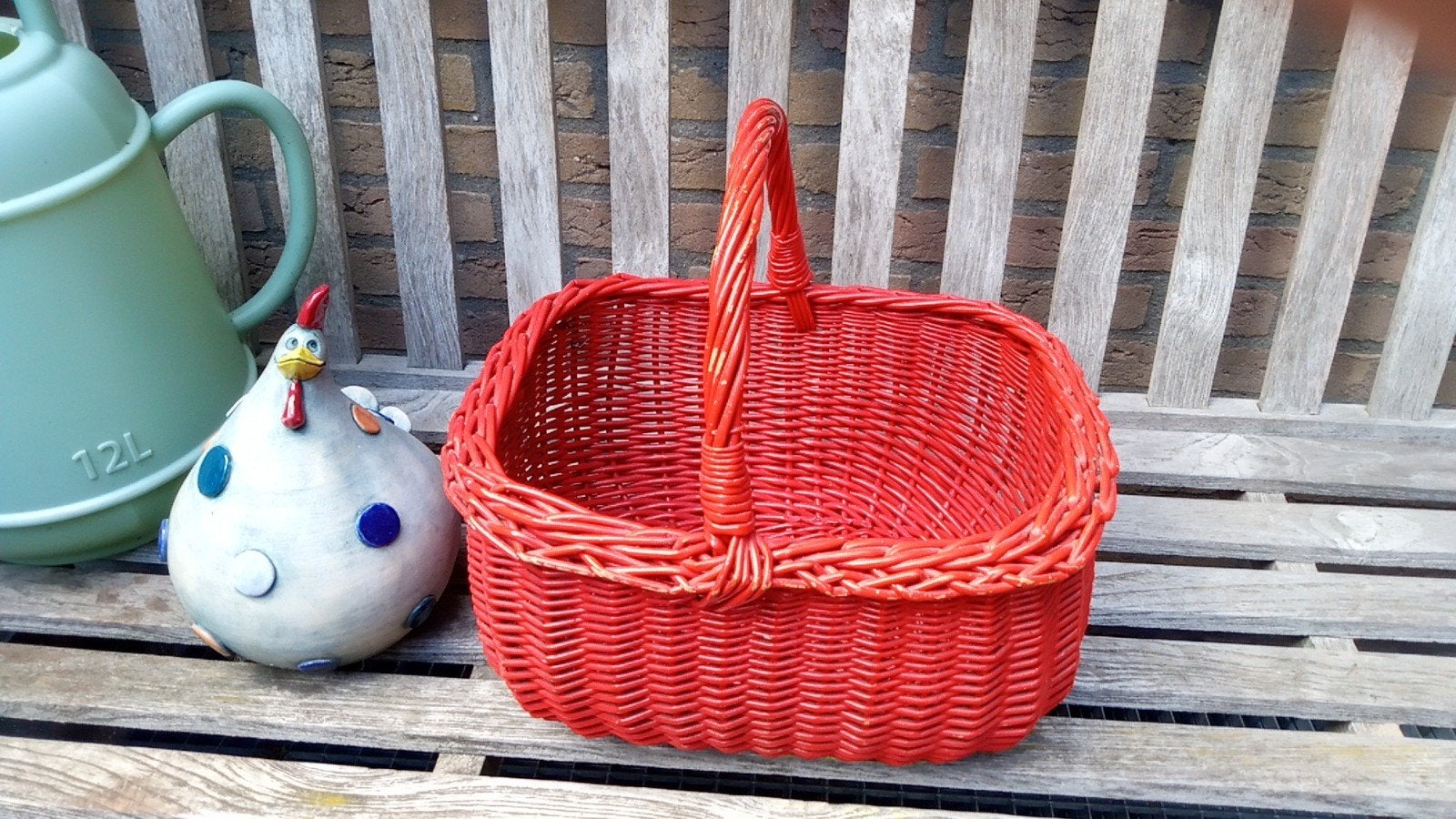 rieten mand rood vintage, Ophalen