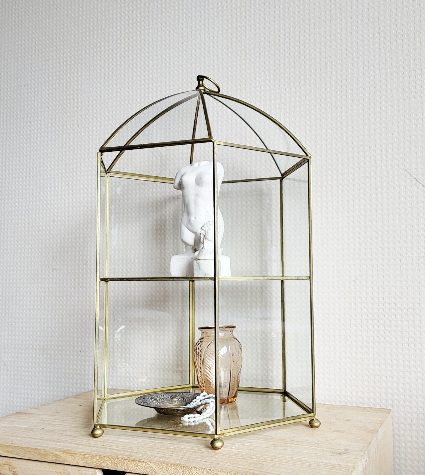 Prachtige vintage 6 hoekige glazen vitrinekast!, Ophalen of Verzenden, 25 tot 50 cm, Minder dan 50 cm, Minder dan 100 cm