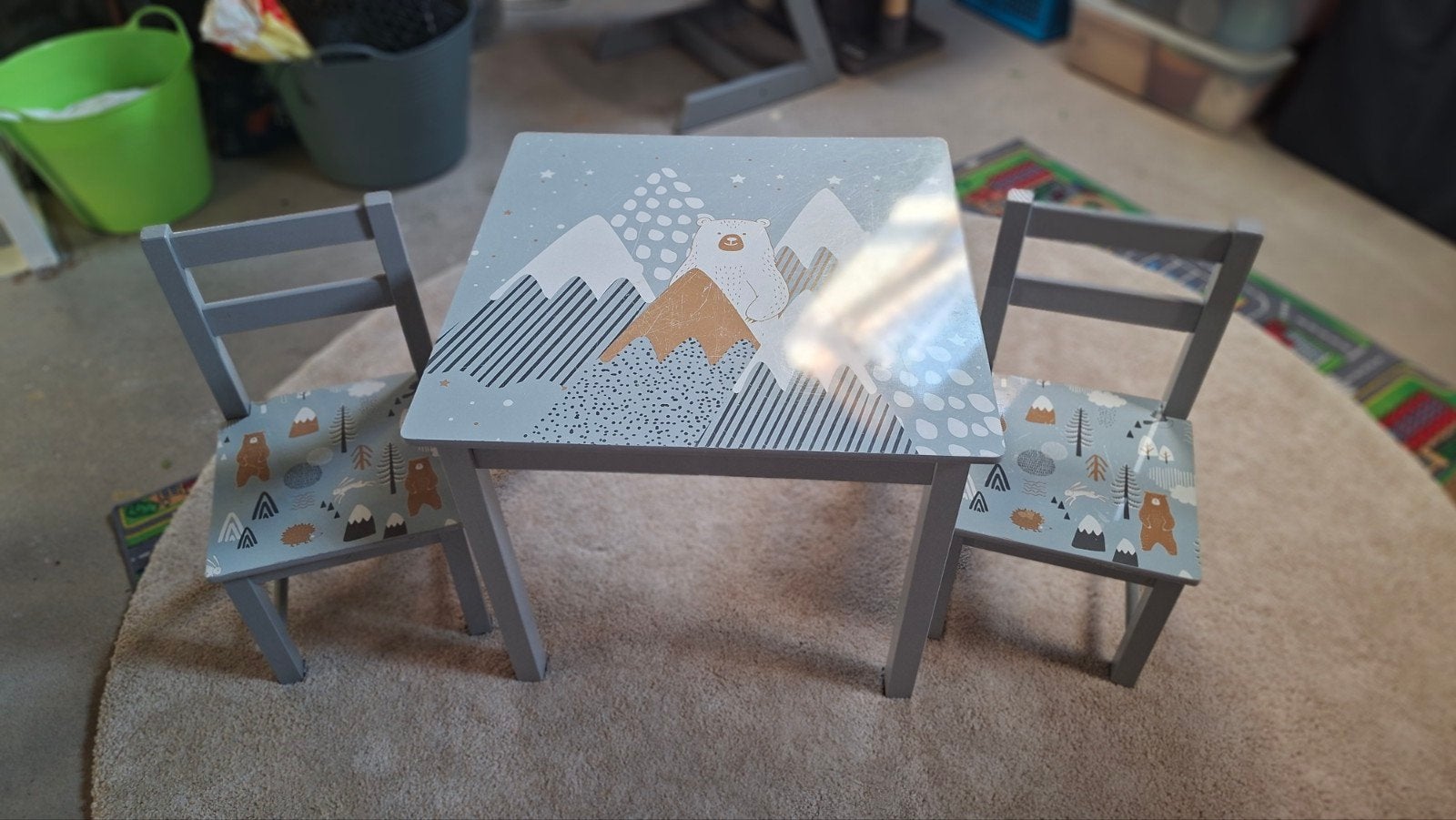 Kinder tafel en stoelen set met beren design, Ophalen, Gebruikt, Tafel(s) en Stoel(en)