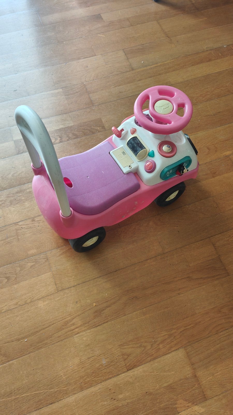 Roze loopauto met duwstang voor peuters, Ophalen of Verzenden, Gebruikt, Loopvoertuig