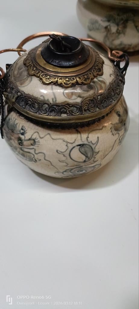 Antieke Chinese Crackle Glaze Pot met Bronzen Montuur, Ophalen of Verzenden