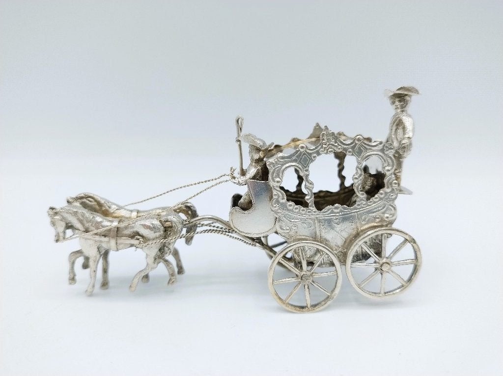 Zware zilveren miniatuur koets met paarden, 1888
