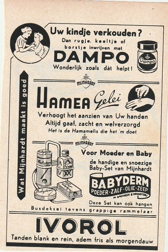 Retro reclame 1952 Mijnhardt Babyderm rekje baby-set, Verzamelen, Verzenden, Overige typen