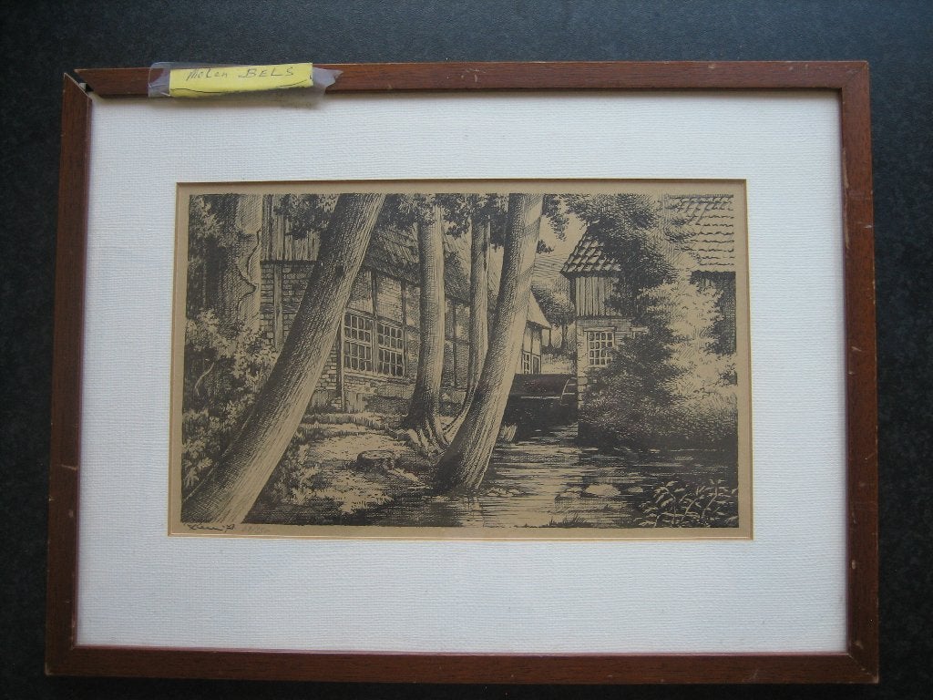MANDER  Molen van Bels ets Wim Riem 68/250 1978, Ophalen, Voor 1940, Zo goed als nieuw, Overige onderwerpen