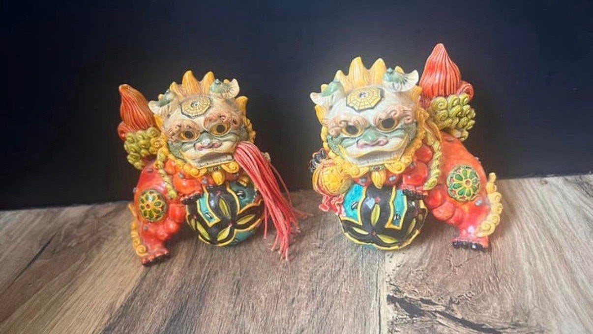 Set van 2 Chinese Foo Dogs / Guardian Lions, Antiek en Kunst, Ophalen of Verzenden, Beeld
