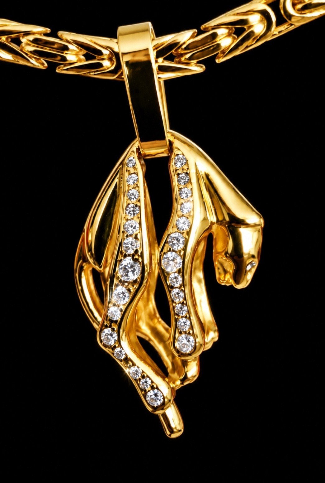 Gouden massieve panter hanger 14 krt met briljanten, Ophalen of Verzenden, Zo goed als nieuw, Goud, Goud