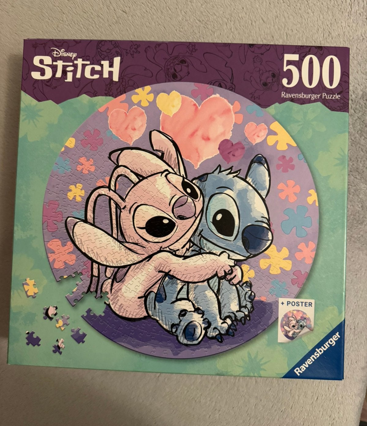 Stitch ronde puzzel ~ 500 stukjes, Ophalen of Verzenden, 500 t/m 1500 stukjes, Zo goed als nieuw