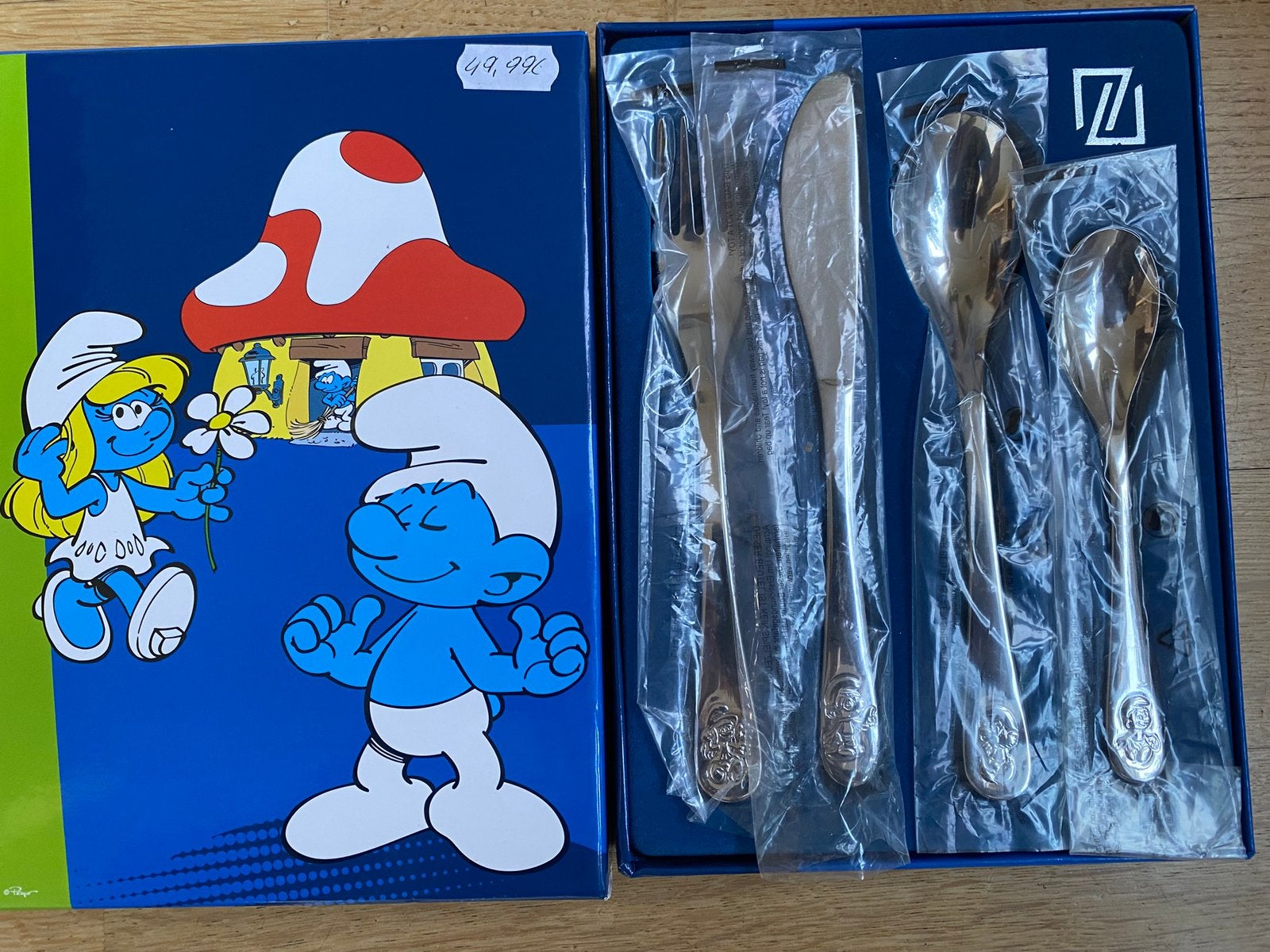 Prachtig 4-delig Smurfen kinderbestek van Zilverstad - Nieuw, Ophalen of Verzenden, Nieuw