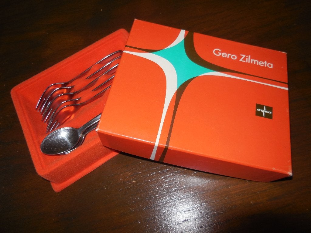 Gero Zilmeta cassette - 5 theelepeltjes + 5 gebaksvorkjes, Gero, Bestekset, Ophalen of Verzenden, Zo goed als nieuw