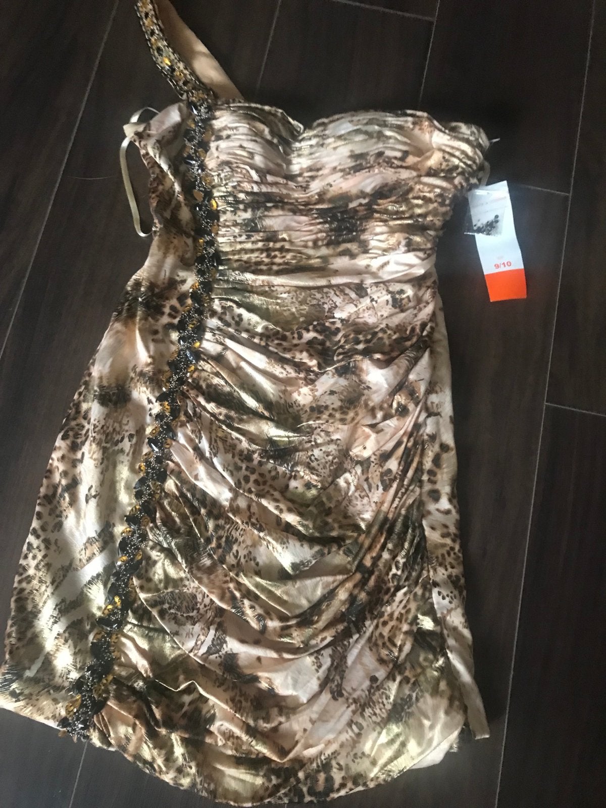 Grijze gala jurk, Feestjurk met luipaardprint en pailletten, Kleding | Dames, Jurken, Meerkleurig, Ophalen of Verzenden, Maat 36 (S)