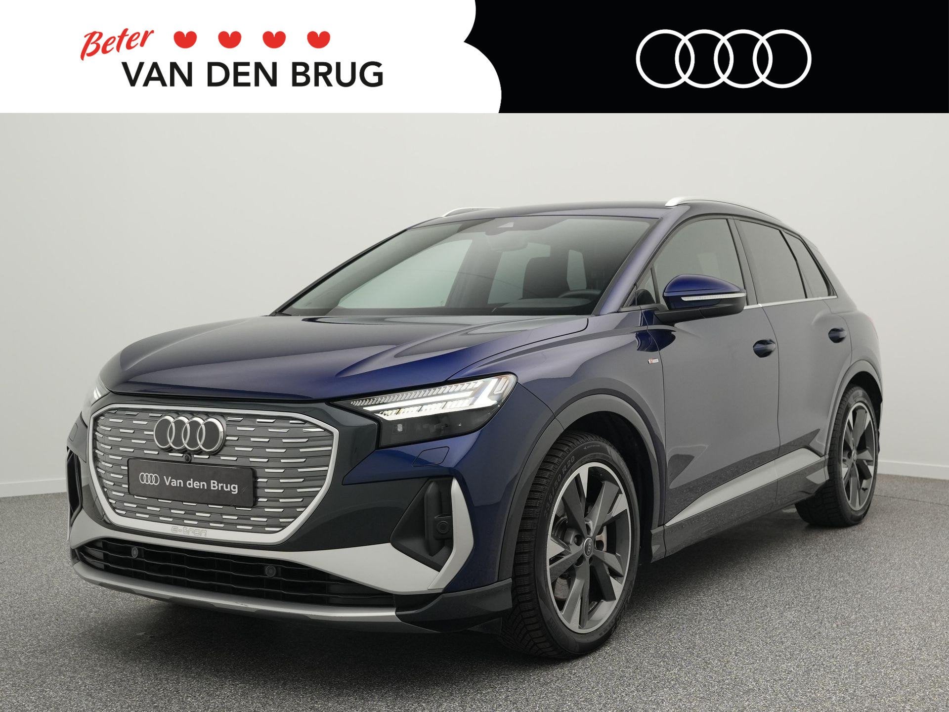 Audi Q4 e-tron S-line | 95,5% | Matrix LED | Stoelverwarming, Auto's, Automaat, Gebruikt, Zwart, 82 kWh