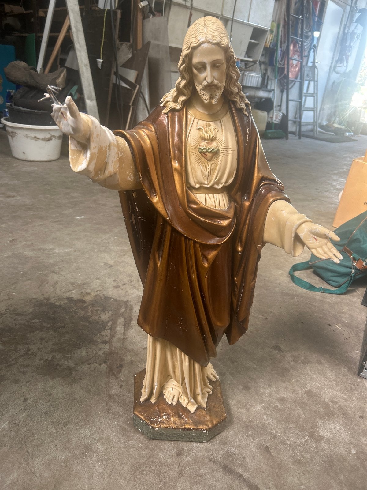 Vintage Jezus beeld en maria beeld  - Heilig Hart, Ophalen