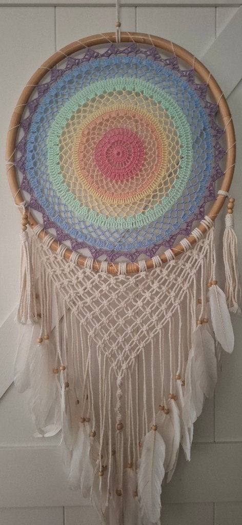 Grote Regenboog Dromenvanger 125 cm Pastel Macramé, Hout, Meerkleurig, Onbekend, Nieuw