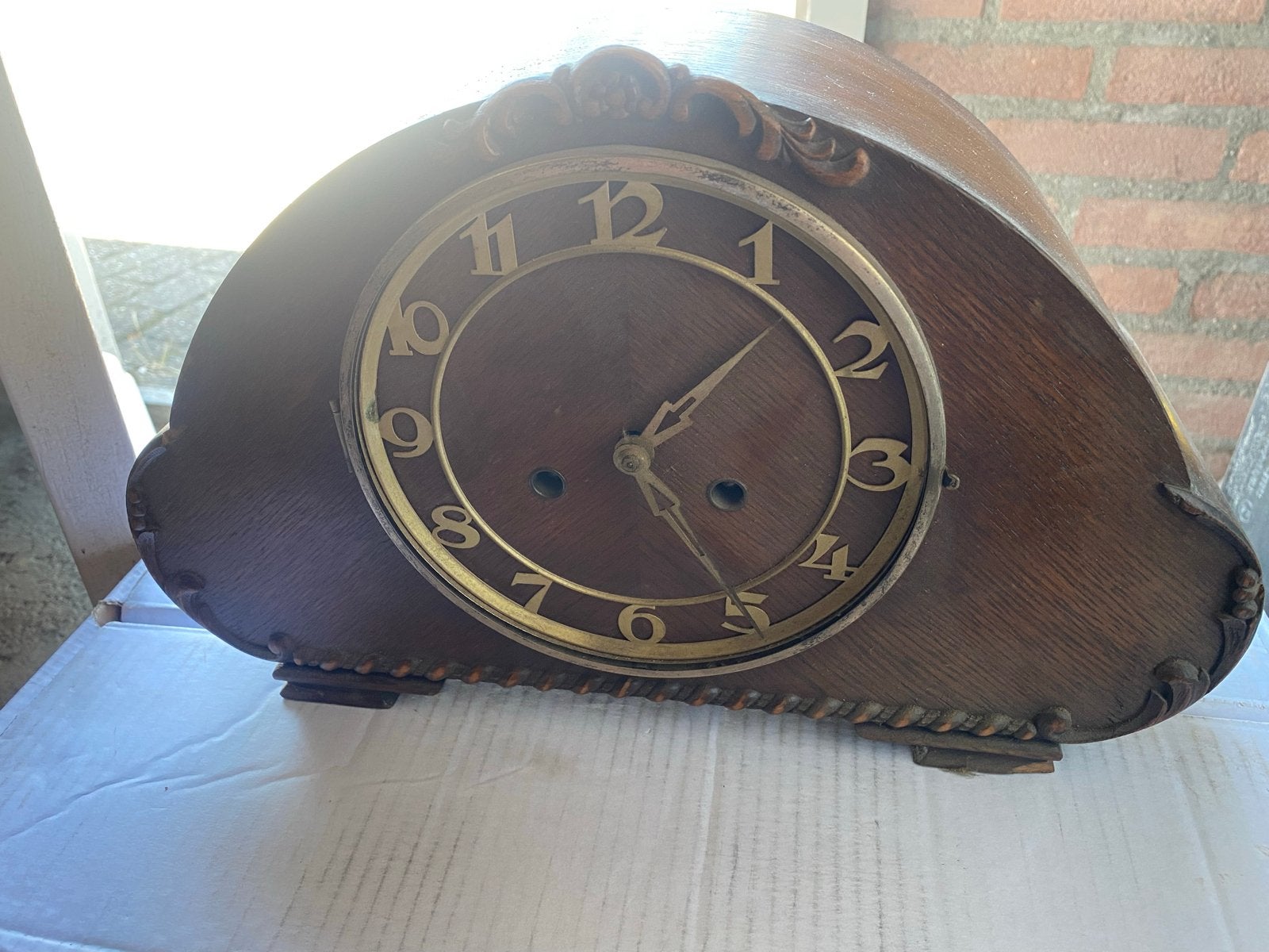 Antieke Mantelklok Jaren '30 - Houten Kast, Antiek en Kunst, Ophalen of Verzenden