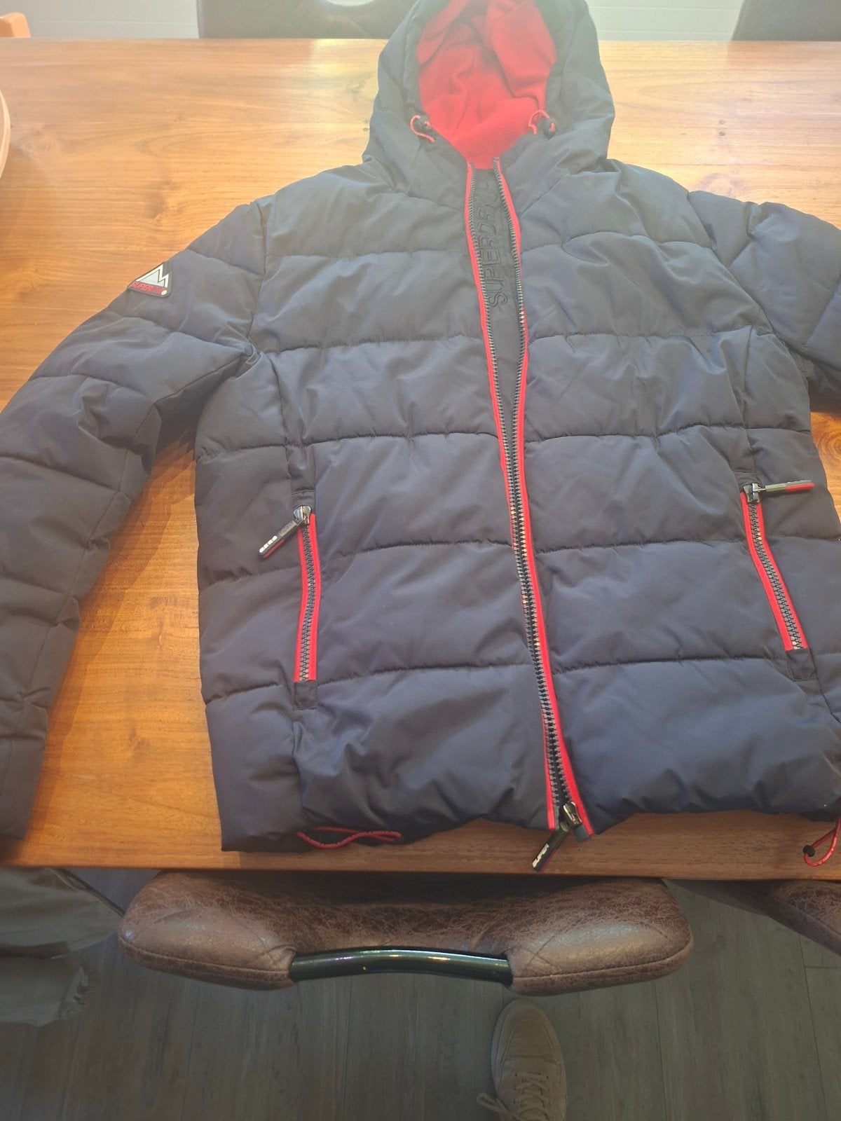 SuperDry winterjas XL donkerblauw z.g.a.n., Blauw, Maat 56/58 (XL), Ophalen of Verzenden, Zo goed als nieuw