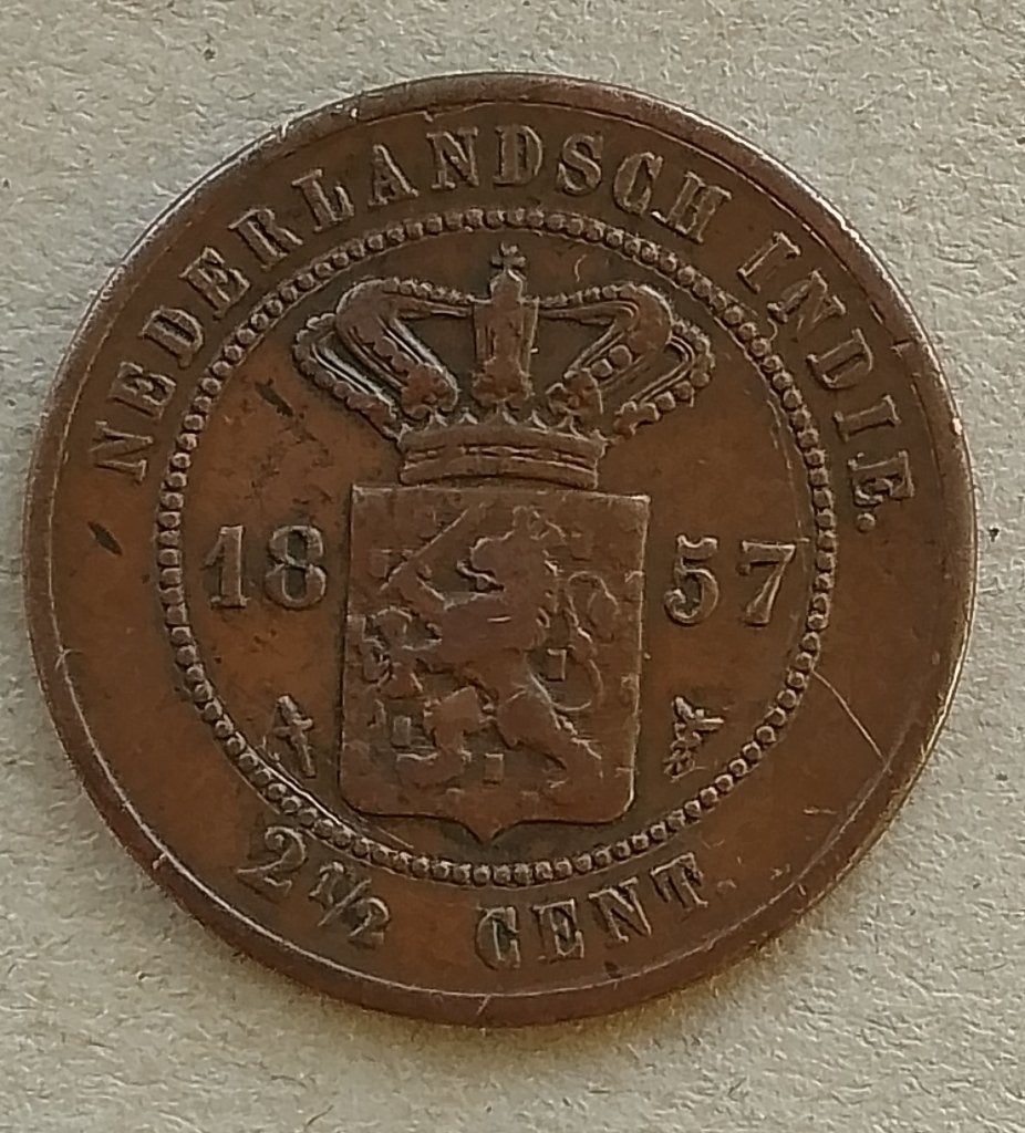 Nederlands Indië, 2 ½ cent 1857, Postzegels en Munten, Munten | Azië, Ophalen of Verzenden, Zuidoost-Azië, Losse munt