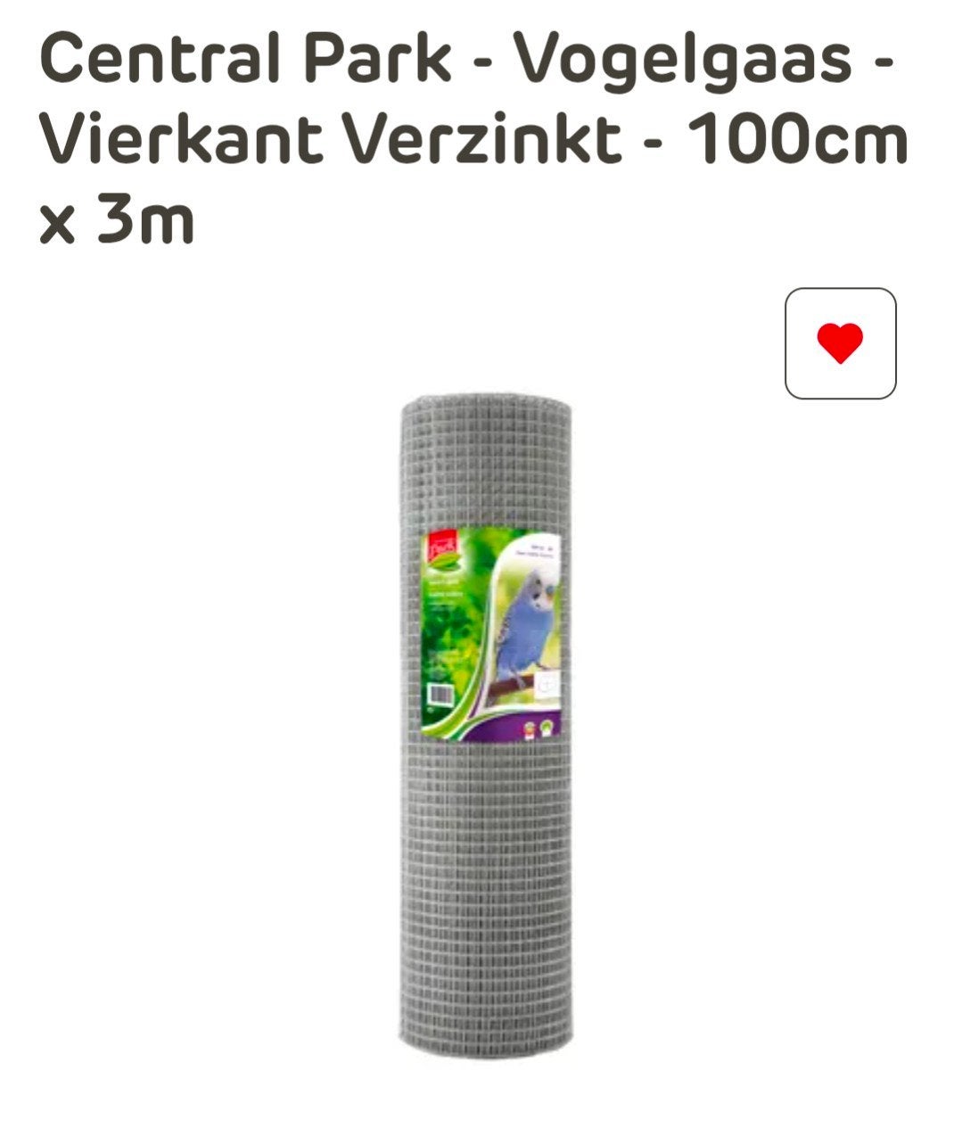 Vogelgaas Central Park - 100cm x 2.4m (restant), Tuin en Terras, Ophalen, Nieuw, Minder dan 10 meter, Gaas