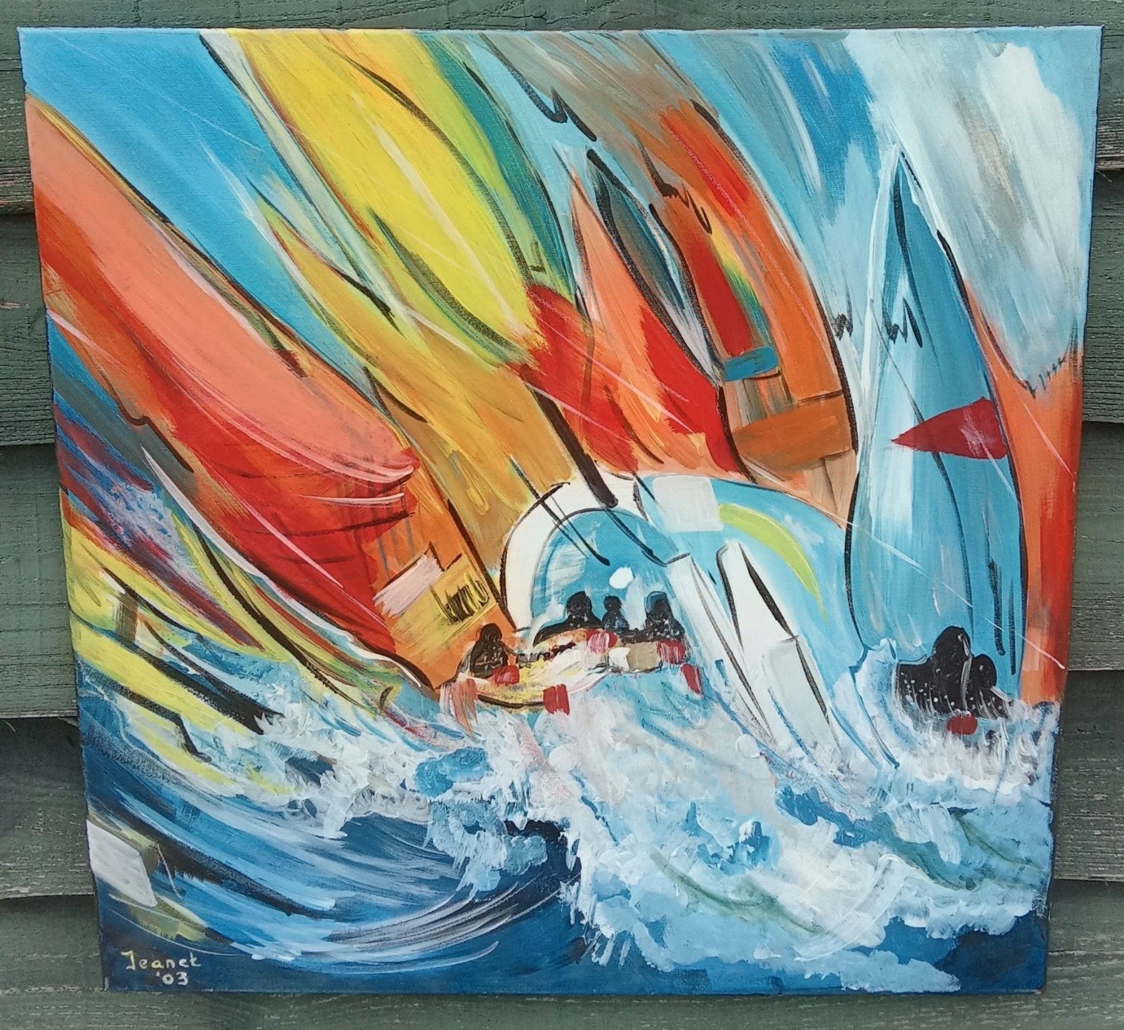 Kleurrijk Zeilschilderij '03 - Jeanet - 80x80 cm, Ophalen of Verzenden