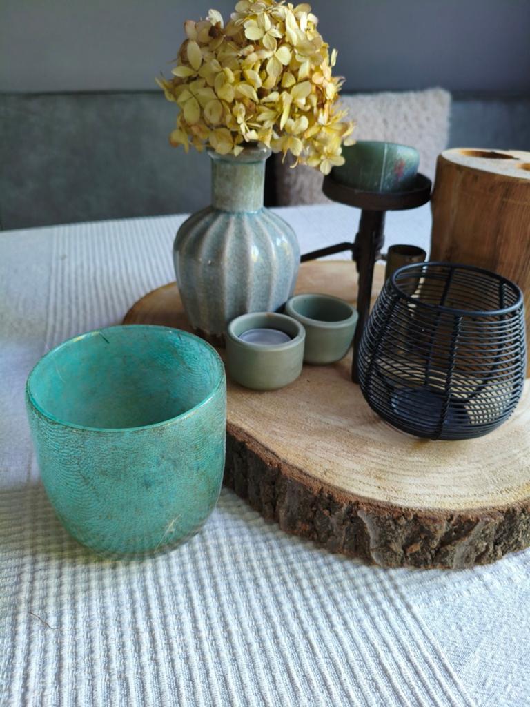 Decoratieve glazen pot/vaas - Maison Manon, Huis en Inrichting, Woonaccessoires | Overige, Meerkleurig, Ophalen of Verzenden, Zo goed als nieuw