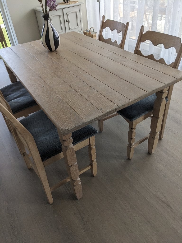 Eethoek licht eiken (White Wash), Huis en Inrichting, Ophalen, Gebruikt, 4 tot 6 stoelen