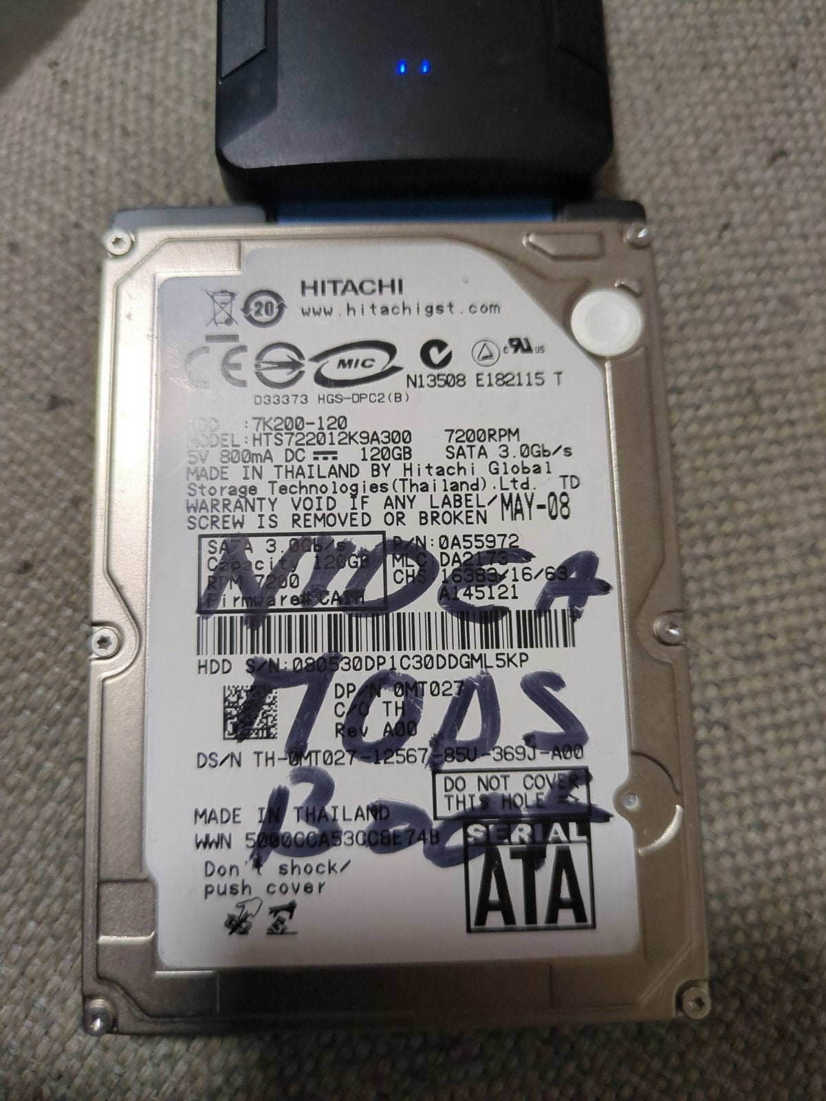 Hitachi HTS722012K9A300 120GB HDD - Goede Conditie, Intern, Ophalen of Verzenden, Laptop, Hitachi