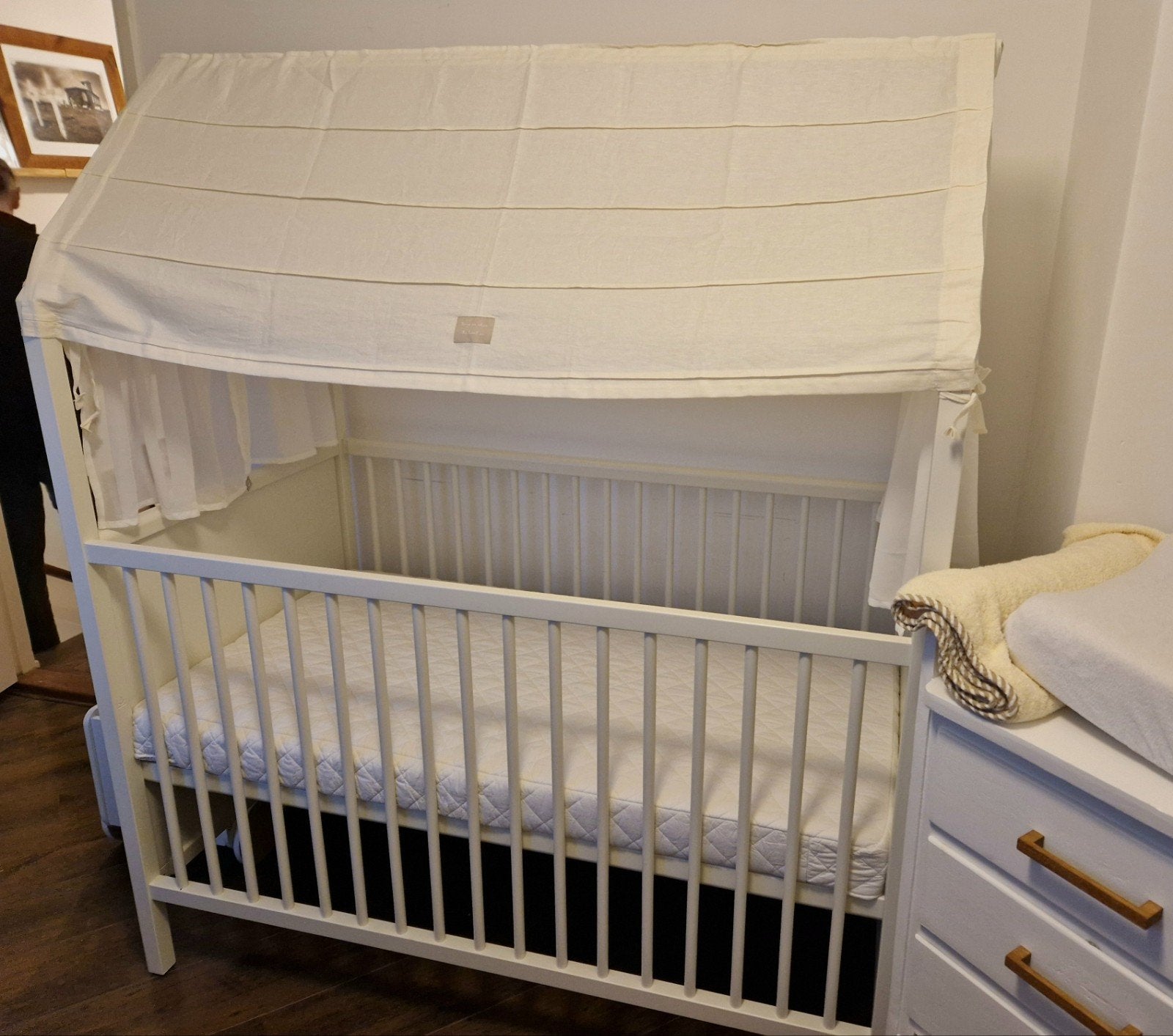 Stokke Home Bed met Hemel en Matras - Wit, Ophalen, 180 cm of meer, 70 tot 85 cm, Matras