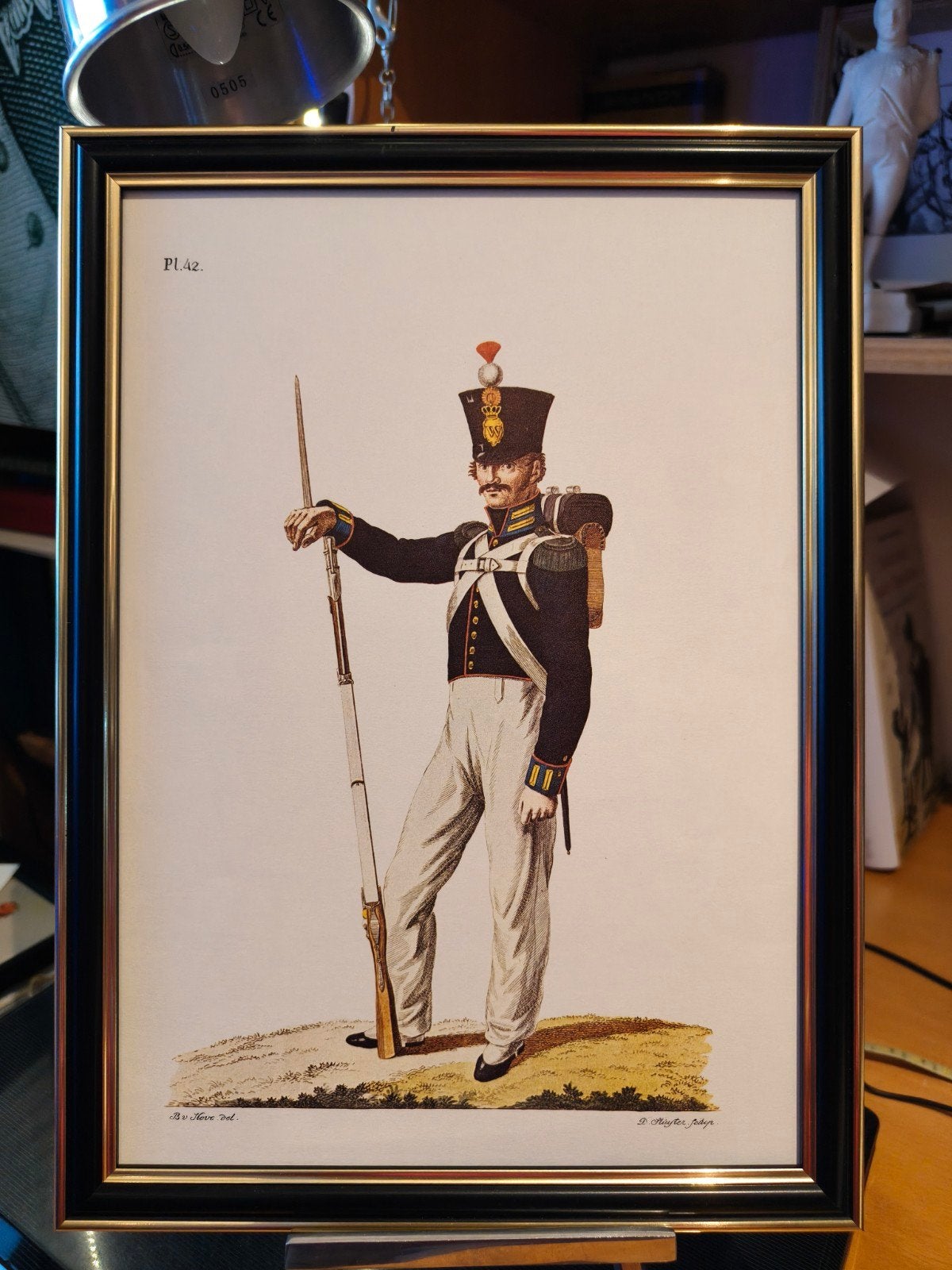 Historische Militaire Print - Pl.42, Antiek en Kunst, Ophalen of Verzenden, Print, Print/reproductie, Ingelijst