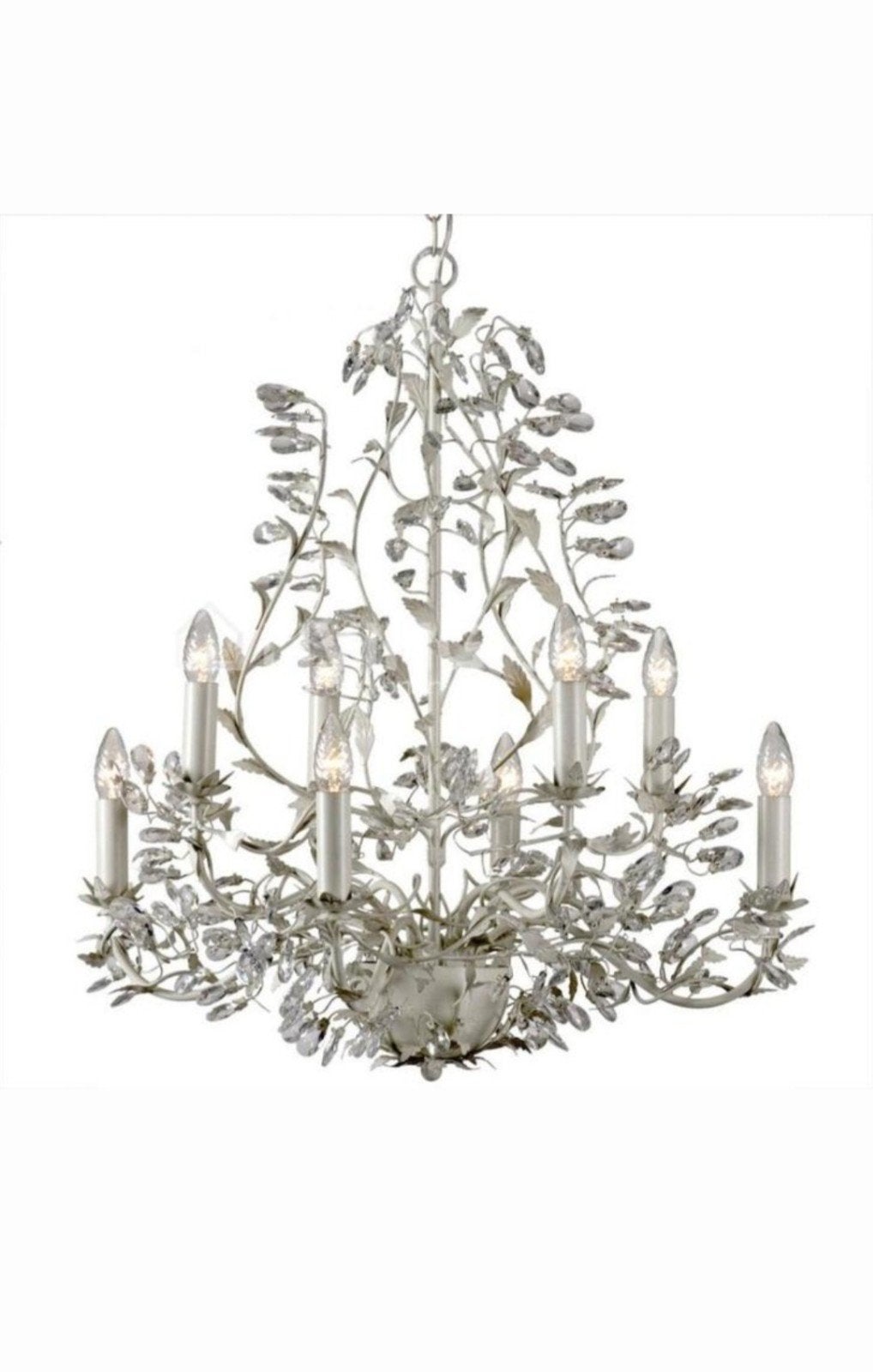 Sierlijke 9-lamps kroonluchter met bladzilver & kristallen, Ophalen, Metaal, E14 (klein)