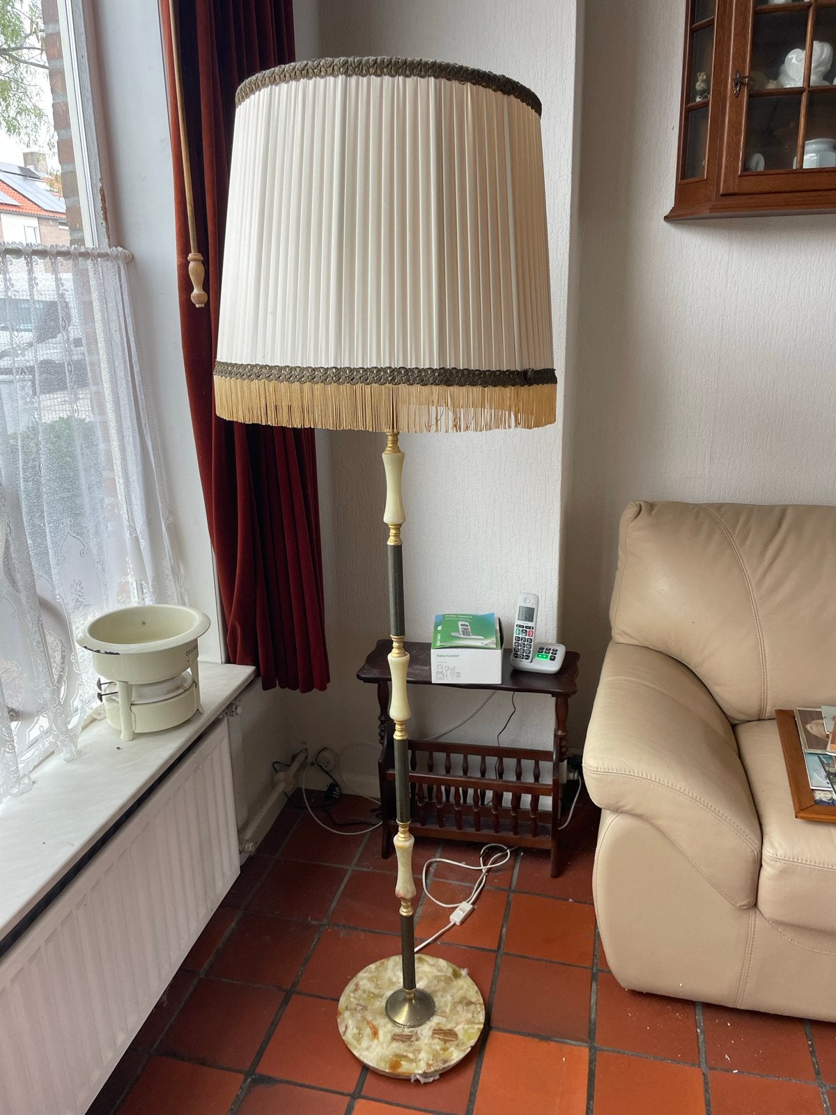 Vintage staande lamp met plissé kap - 166cm hoog, Ophalen of Verzenden