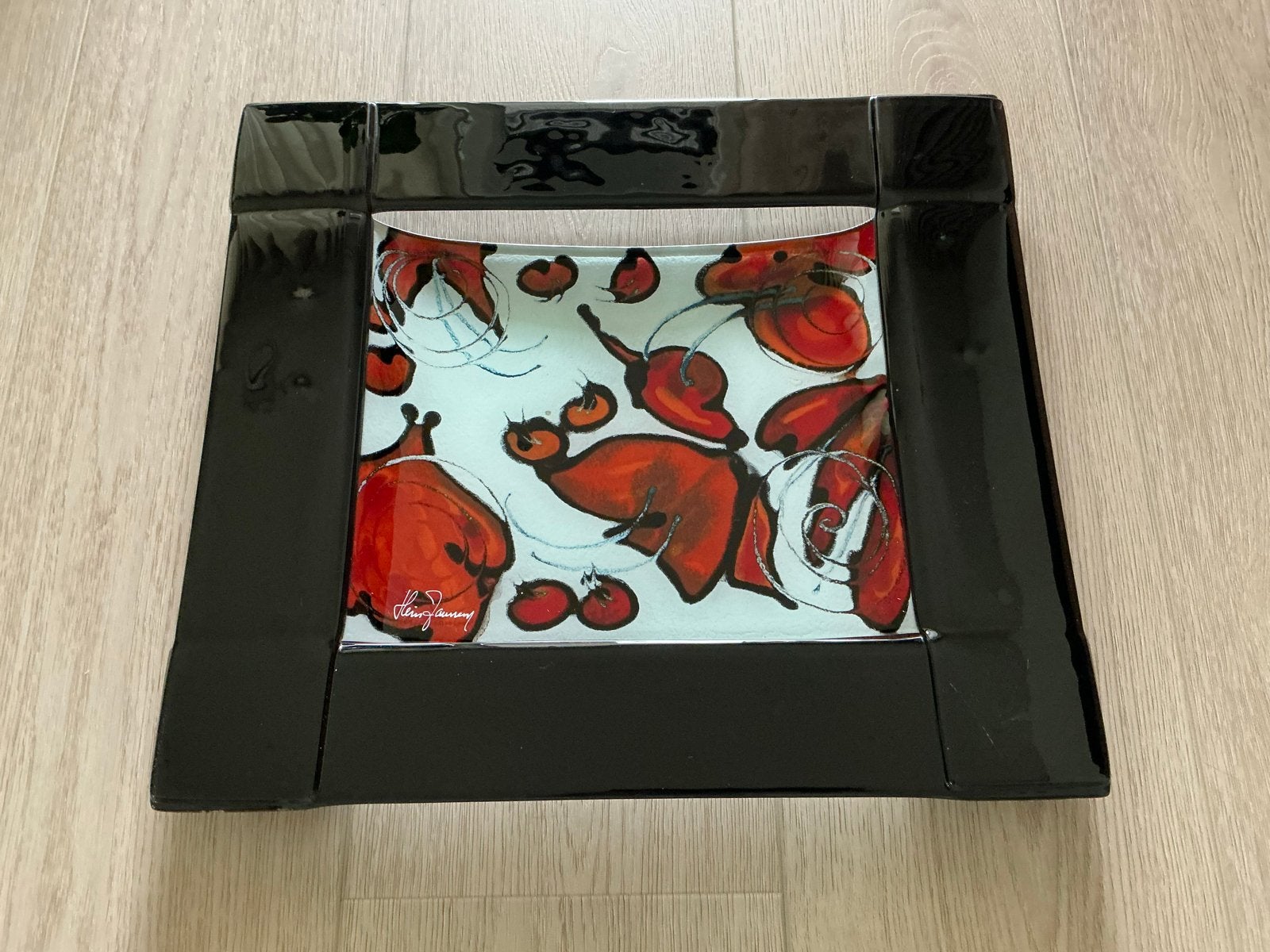 Glaskunstwerk Hein Janssen - Abstract Rood-Oranje/Zwart, Meerkleurig, Wanddecoratie, 44 cm, Handgemaakt