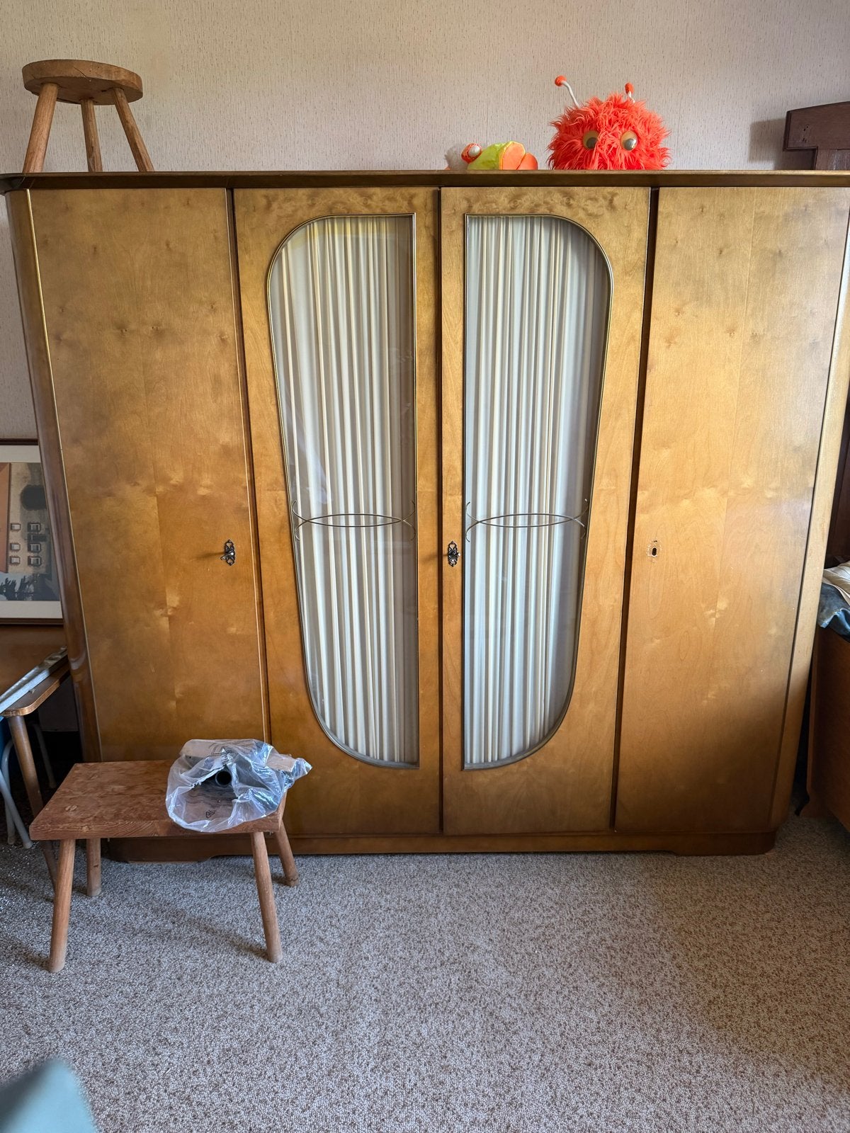 Vintage Kledingkast Jaren '50/'60 met Glazen Deuren, Antiek en Kunst, Antiek | Meubels | Kasten, Ophalen