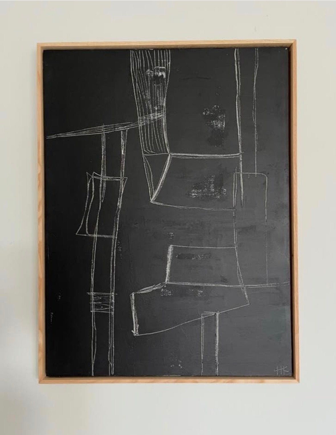 HKliving Brutalism Kunstwerk Zwart Canvas Hout Industrieel, Ophalen