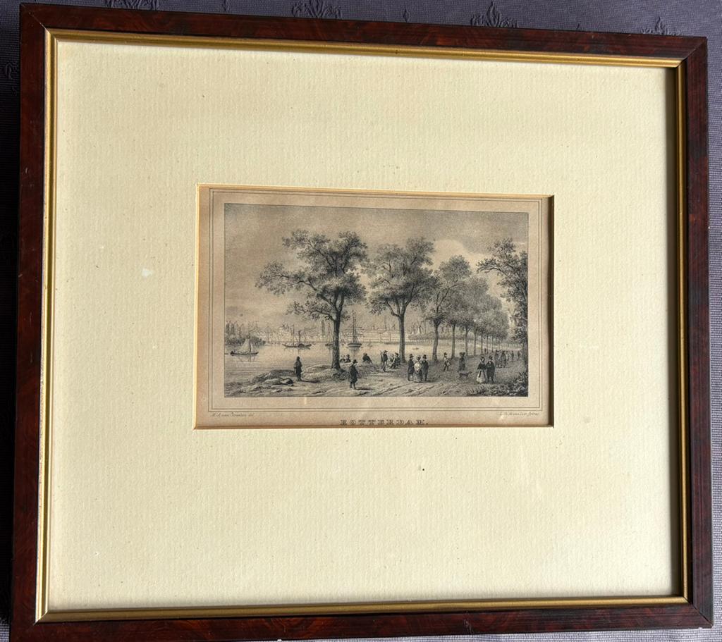 Antieke gravure Boompjes Rotterdam, Ophalen, 1800 - 1899, 32 cm, 28 cm