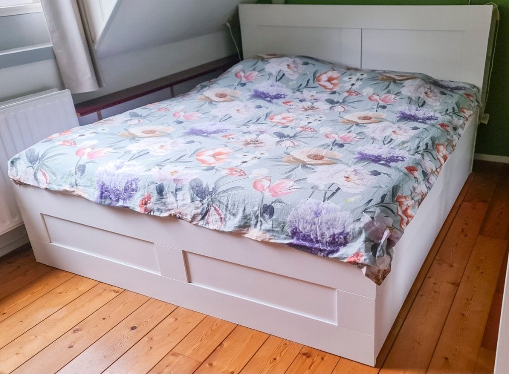 Bed 180x200 Ikea Brimnes 4 lades incl auping spiralen, Ophalen, Wit, Tweepersoons, 180 cm