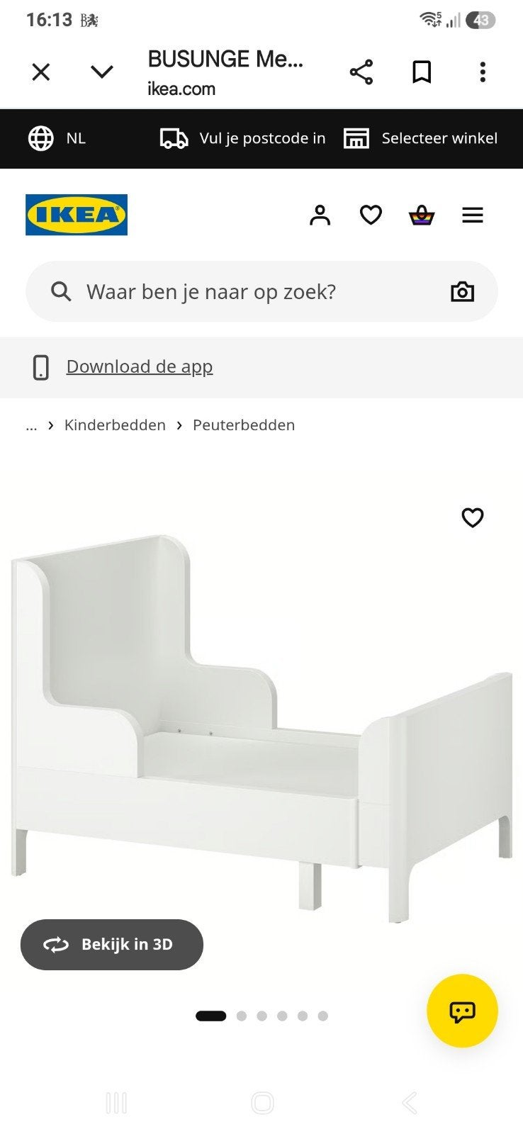 IKEA BUSUNGE Uitschuifbaar Peuter/Kleuterbed Wit, Ophalen of Verzenden